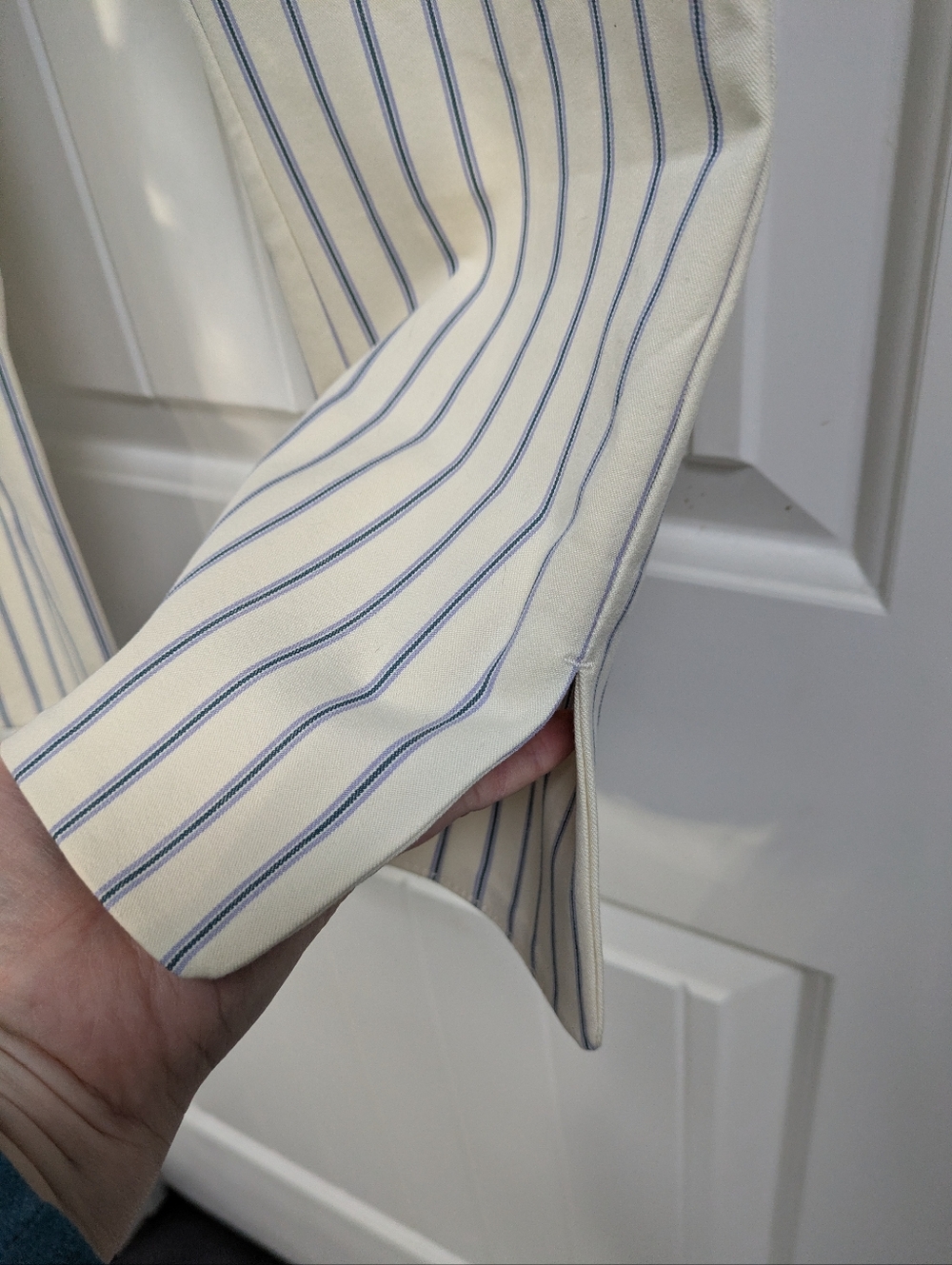 Anthropologie Essential Slim Cream Trousers with Blue & Lavender Pinstripes - Picture 9 of 10